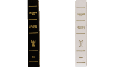 Original Sin USA Genesis Capsule Magnetic Bible Boxes 3D Animation 180 Degree Spin Black and White Packaging